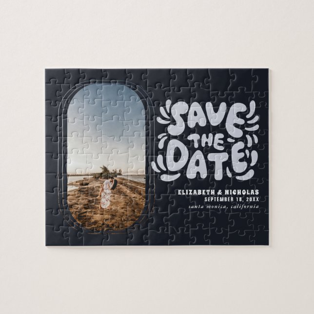 Fun Retro Typography Photo Wedding Save the Date (Horizontal)