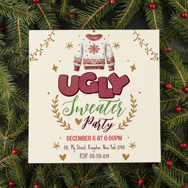 Fun Retro Ugly Sweater Weihnachts-Party Einladung (Von Creator hochgeladen)