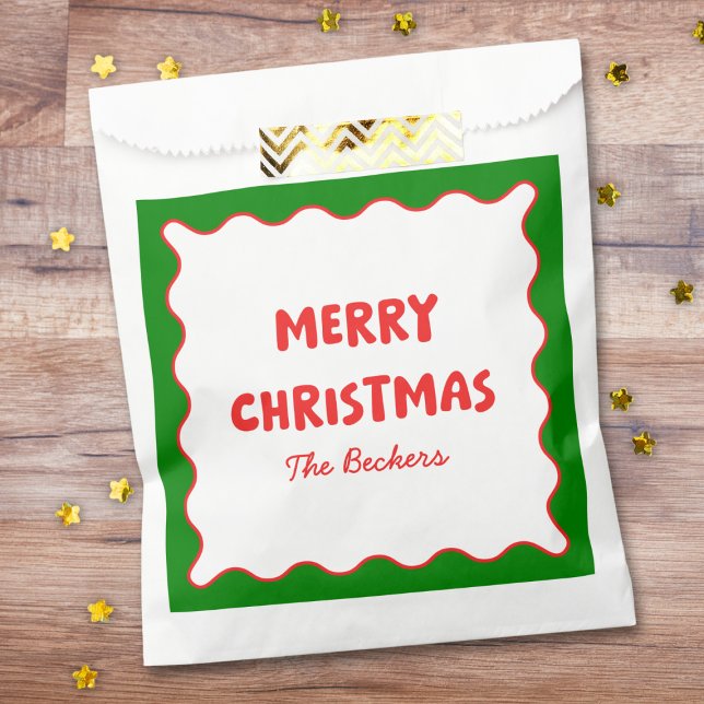 Fun Retro Wavy Red und Green Custom Chic Weihnacht Geschenktütchen (Von Creator hochgeladen)