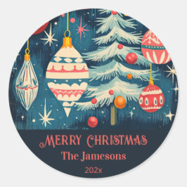Fun Retro Weihnachtsbaumen Ornamente Runder Aufkleber