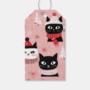 Fun Retro Weihnachtskatzen auf Rosa Geschenkanhänger
