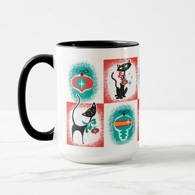 Fun Retro Weihnachtskatzen Tasse (Links)