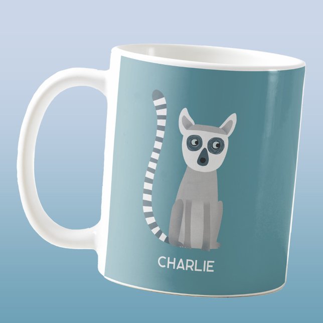 Fun Ring Tails Lemur Personalisierter Name Kaffeetasse (Fun Ring Tailed Lemur personalized custom name coffee mug)