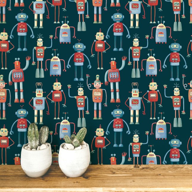 Fun Robot Muster Aquamarin Green Tapete (Von Creator hochgeladen)
