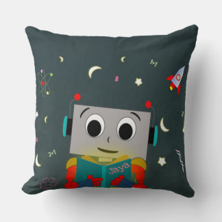 Fun Robot Reading Book with Individuelle Name Kissen