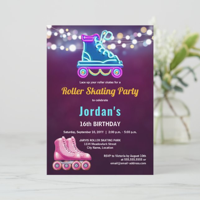 Fun Roller Skaten Birthday Party Einladung (Stehend Vorderseite)
