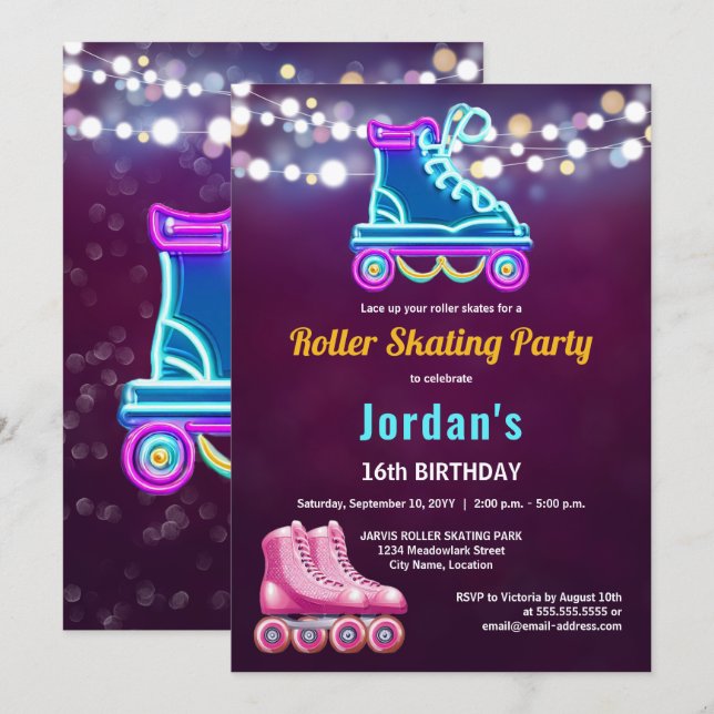 Fun Roller Skaten Birthday Party Einladung (Vorne/Hinten)