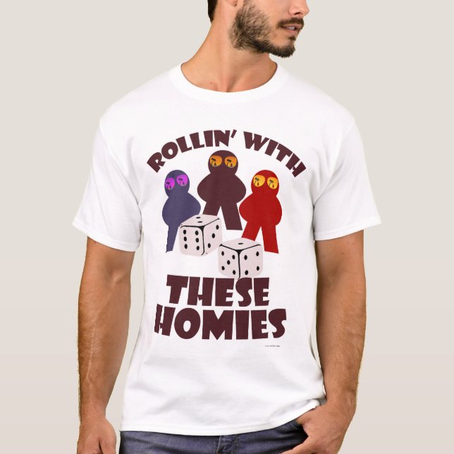 Fun Rolling Homies Boardgame Meeple Art T-Shirt (Vorderseite)