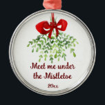 Fun Romantic Meet under Mistletoe Zitat Weihnachte Ornament Aus Metall<br><div class="desc">Fun Romantic Meet under Mistletozik Weihnachten Wasserfarbe Kunst</div>