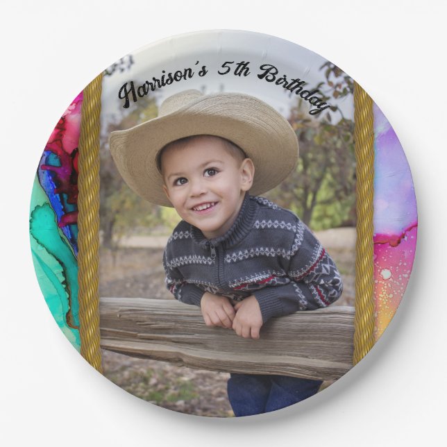 Fun Rope Frame Western Stil mehrfarbig Pappteller (Vorderseite)