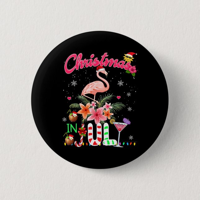 Fun rosa Flamingo in der Weihnachtsmannmütze Weihn Button (Vorderseite)
