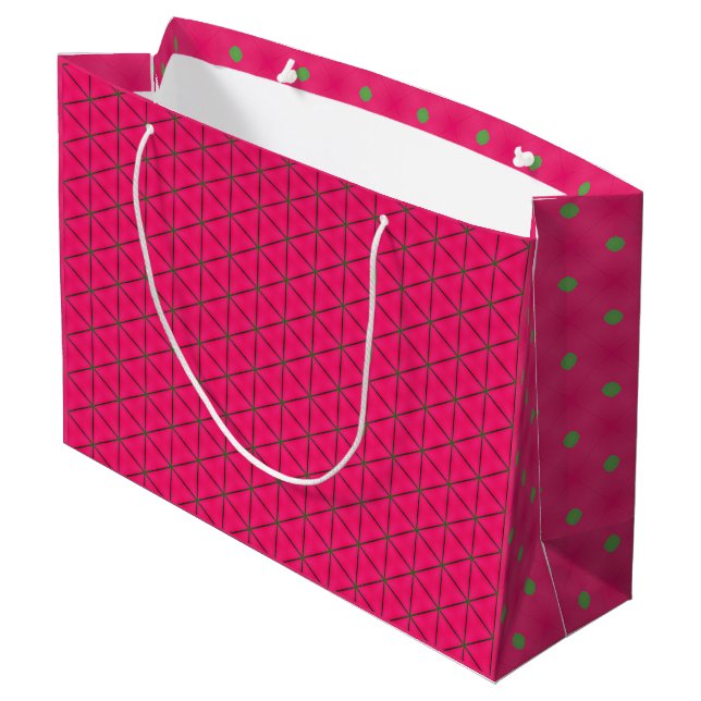 Fun Rosa & Grün Modernes Design Große Geschenktasc Große Geschenktüte (Rückseite Schrägansicht)