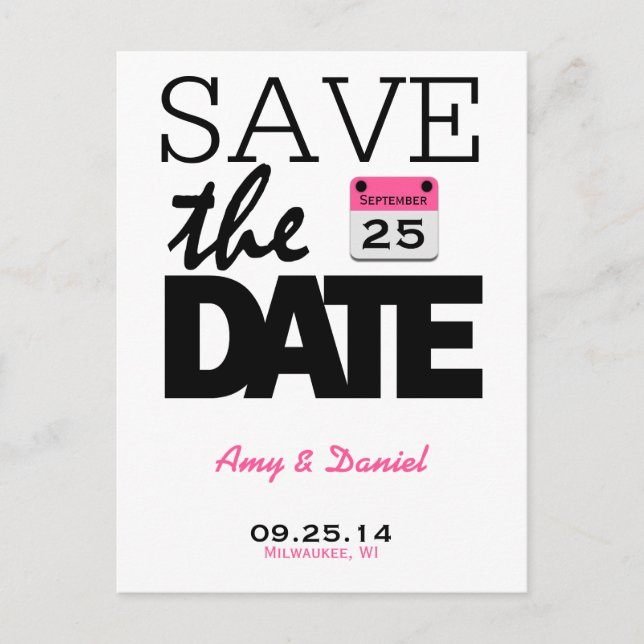 Fun Rosa Kalender | Save the Date Postkarte (Vorderseite)
