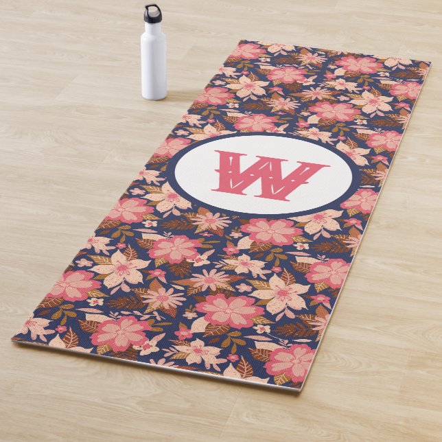 Fun rosa Retro Blumenmuster Monogramm Yoga Mat Yogamatte (Beispiel)