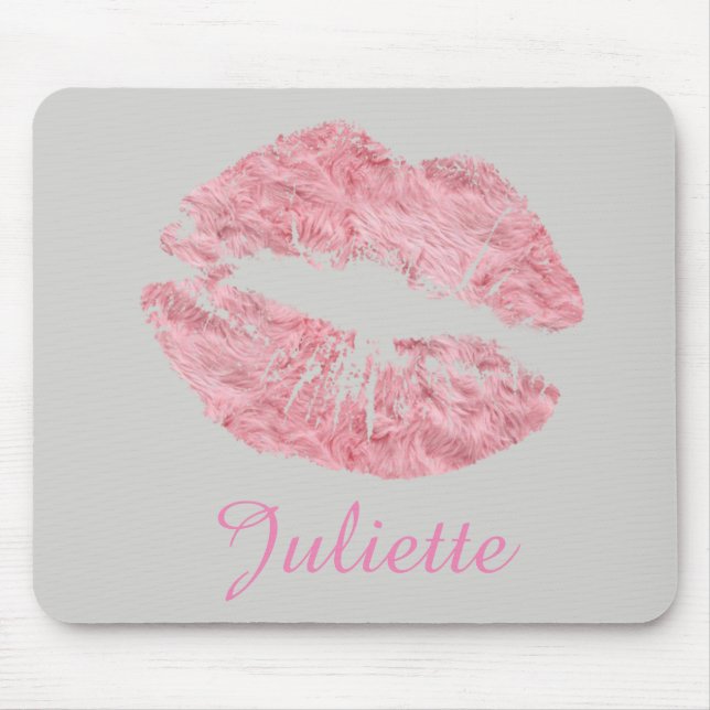 Fun Rosa Rose Lippen Lipstick Mund Mousepad (Vorne)