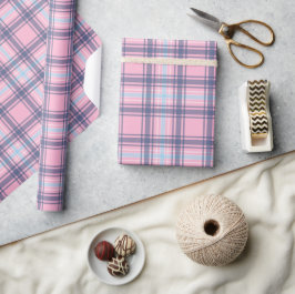 Fun Rosa und Blauer Tartan Weihnachten Geschenkpapier
