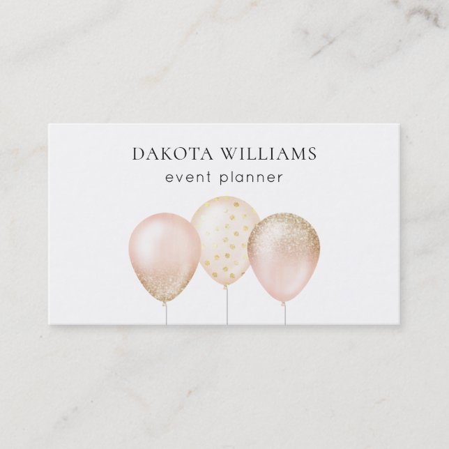 Fun Rosa und Gold Glitzer Balloons Visitenkarte (Vorderseite)