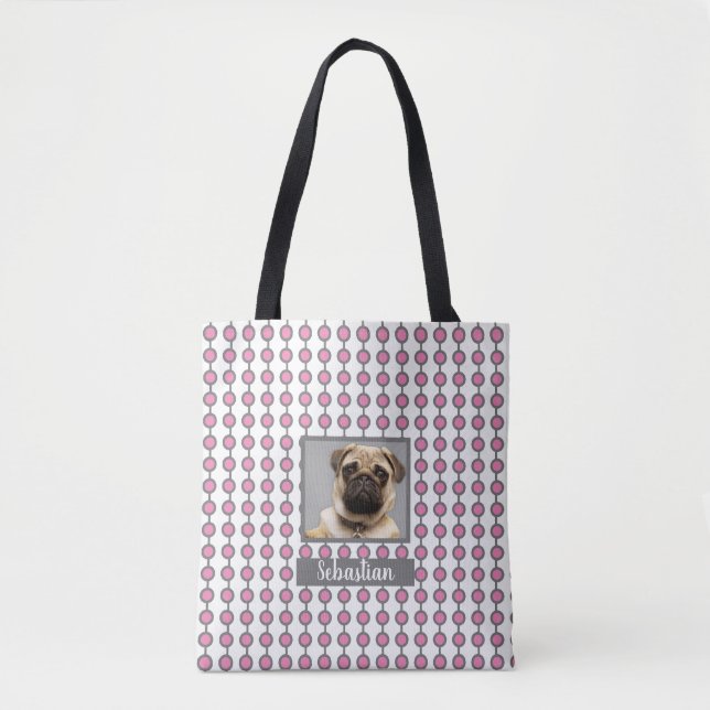 Fun rosa und graue geometrische Punktmuster Foto Tasche (Vorderseite)