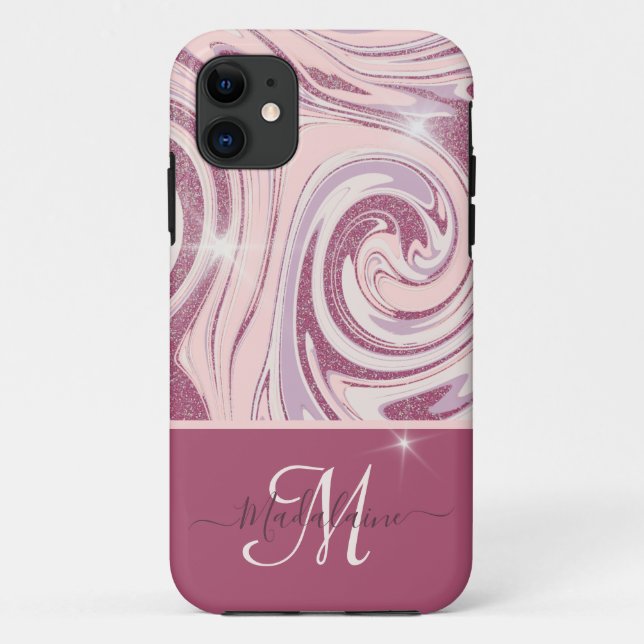 Fun Rose Gold Glitzer Monogram iPhone Case (Rückseite)