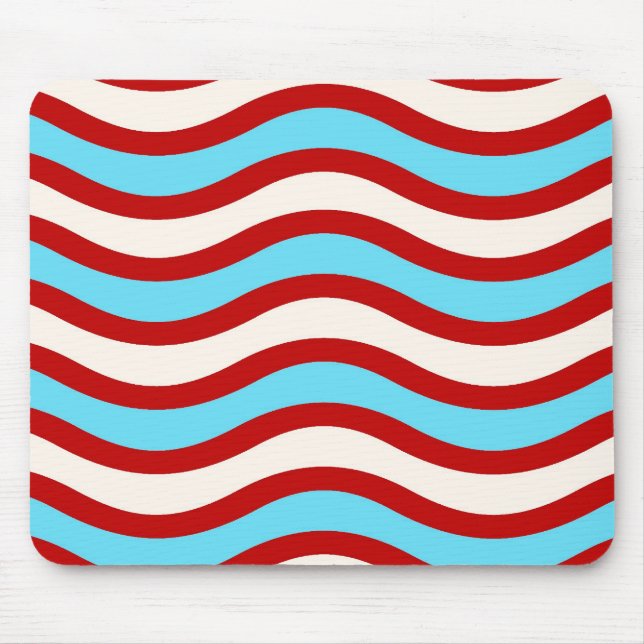 Fun Rot Aquamarin Türkis Weiße Linien Streifen Mousepad (Vorne)