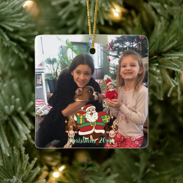 FUN rot und grün Hinzufügen Sie Ihr FOTO SANTA Keramikornament (Baum)