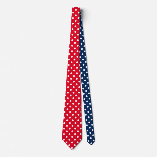 Fun rot weiß und blau Polka Punkte Muster Krawatte (Vorderseite)