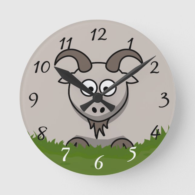 Fun Round Cartoon Goat Runde Wanduhr (Vorderseite)
