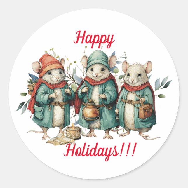 Fun Round Christmas Mice Stickers (Vorderseite)