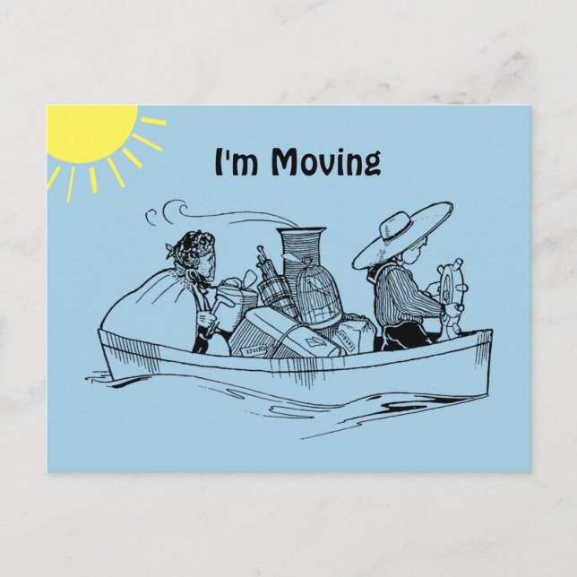Fun Row Boat Blue Ich bin bewegend Ankündigungspostkarte (Vorderseite)