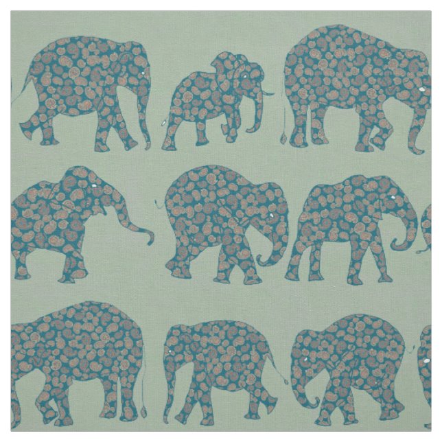 Fun Rows of Paisley Elephants on Green Pattern Stoff (Muster)