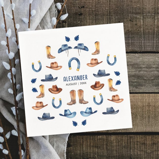 Fun Rustic Blue Luck Horse Cowboy Western Kinderga Serviette (Von Creator hochgeladen)