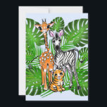 Fun Safari Friends giraffe zebra tiger palm Blätte Einladung<br><div class="desc">Personalisieren Sie diese phantastische Jungle Animals Baby-Illustration einfach und schnell mit Ihren Daten. Alle Texte sind editierbar! Gut für jedes Kind! Mit hübschen,  handgemalten Dschungeltieren und einer lebhaften tropischen Vegetation. Passende Artikel im Shop erhältlich!</div>