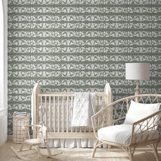 Fun Sage Green Creepy Face Minimalistisch Tapete (Kinder)