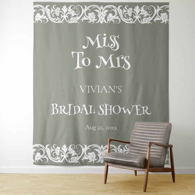 Fun Sage Green Minimalistisch Brautparty Wandteppich (Beispiel)