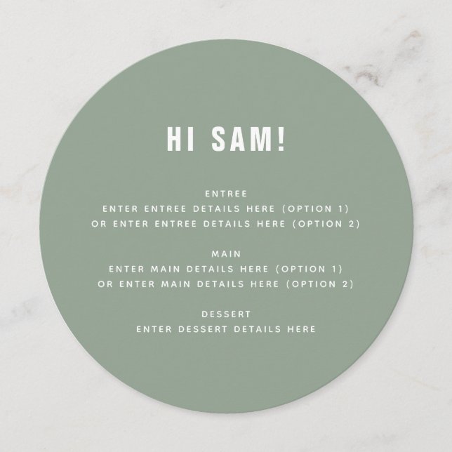 Fun Sage Green Nom d'invité Place Carte Mariage Me (Devant)