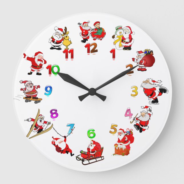 Fun Santa Claus Christmas Große Wanduhr (Vorderseite)
