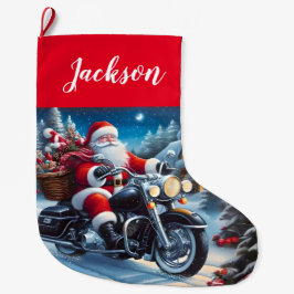 Fun Santa Claus Reiten mit einem Motorrad Großer Weihnachtsstrumpf
