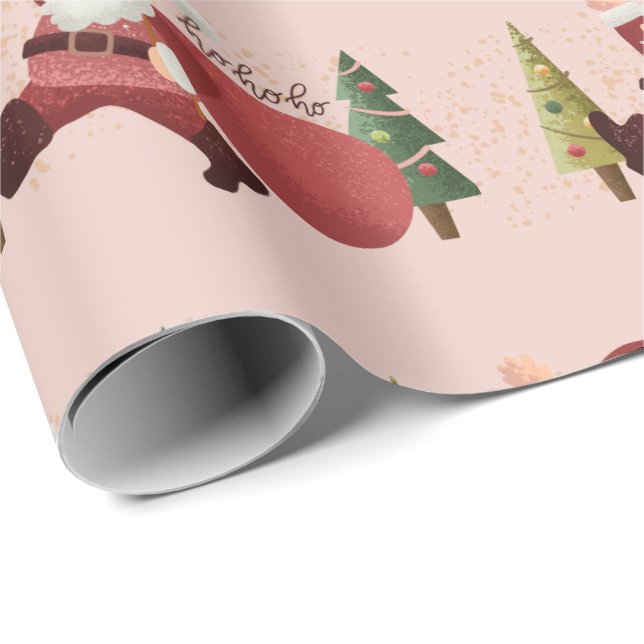 Fun Santa Illustration Modern Pink Christmas Ho Ho Geschenkpapier (Rolleneckpunkt)