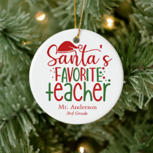 Fun Santa's Lieblings-Lehrer Red Green Name Class Keramik Ornament