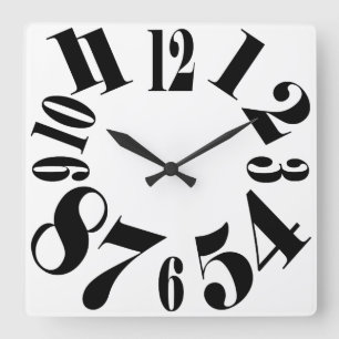 Fun Schwarz und Weiß große Zahlen Quadratische Wanduhr