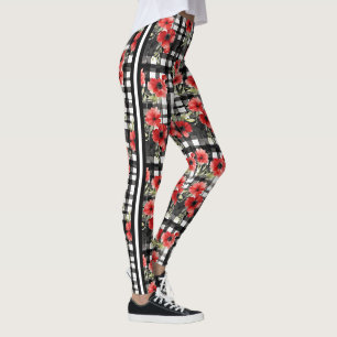 Fun Schwarz-weiße Rose Trellis Design mit Streifen Leggings