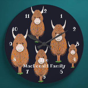 Fun Scottish Highland Cow Personalisiert Große Wanduhr