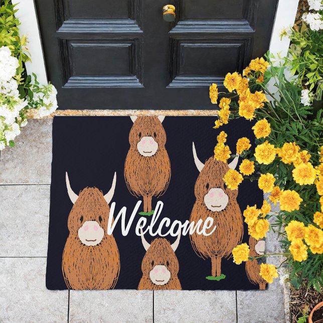Fun Scottish Highland Cow Willkommen Fußmatte (Von Creator hochgeladen)