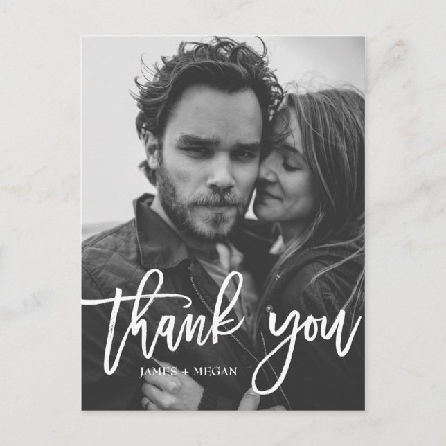 Fun Script Calligraphy Foto Wedding Danke, ich Postkarte (Vorderseite)