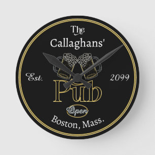 Fun Script Text Pub w Beers Wall Clock Runde Wanduhr