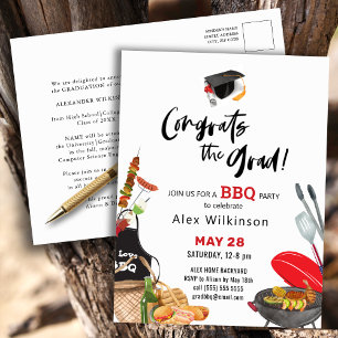 Fun Scripty Red Graduation BBQ Party Invitation