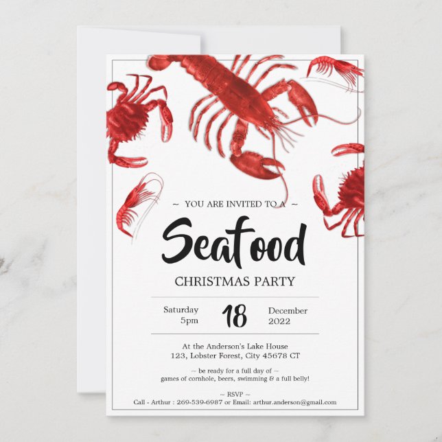Fun Seafood Weihnachten Party Crab Hummer Einladung (Vorderseite)