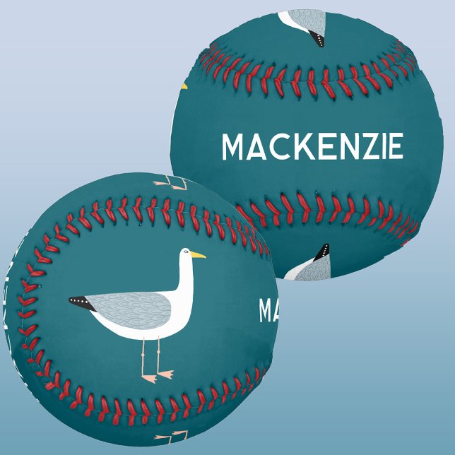 Fun Seagull Personalisiert Name Baseball (Personalized custom name seagull teal green baseball)