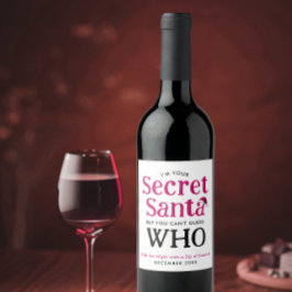 Fun Secret Santa Red und White Hat moderne Skripte Weinetikett