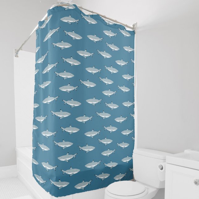 Fun Shark Duschvorhang (Fun shark pattern teal green shower curtain)